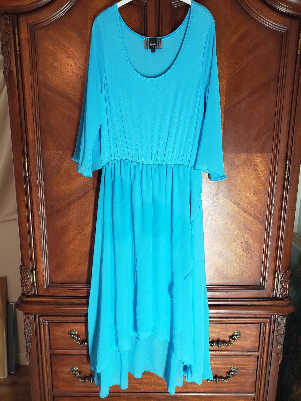 Slinky Brand Blue High-Low Scoop Neck Dress